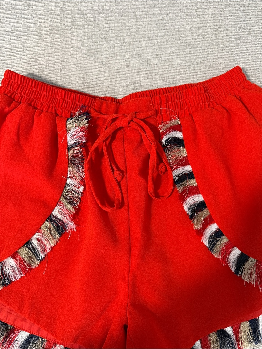 Chloe Oliver Women's Red Orange Athletic Shorts with Fringe Trim Size Medium - Picture 5 of 15